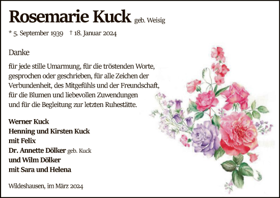 Traueranzeige von Rosemarie Kuck von SYK