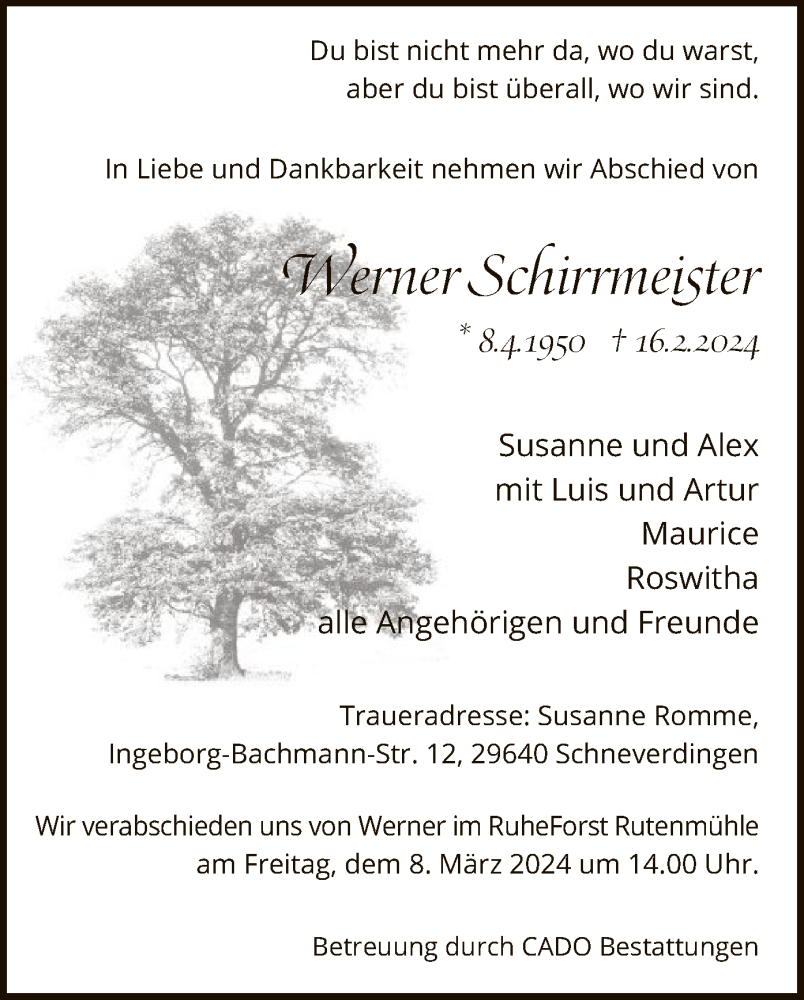  Traueranzeige für Werner Schirrmeister vom 02.03.2024 aus SYK