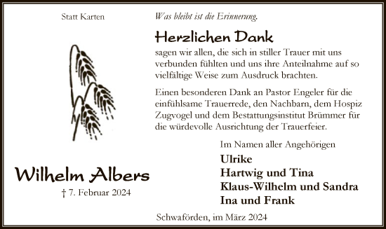 Traueranzeige von Wilhelm Albers von SYKSYK