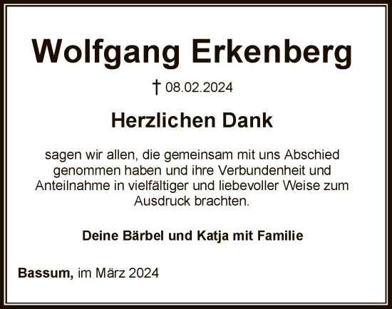 Traueranzeige von Wolfgang Erkenberg von SYK