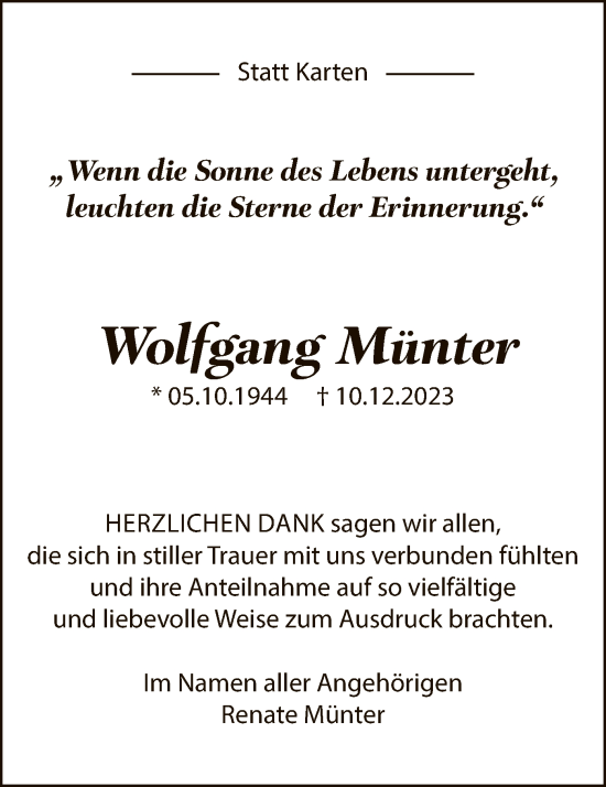 Traueranzeige von Wolfgang Münter von SYK
