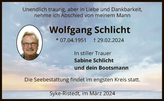 Traueranzeige von Wolfgang Schlicht von SYK