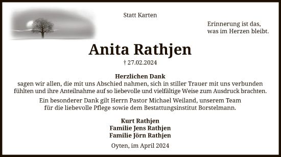 Traueranzeige von Anita Rathjen von SYK