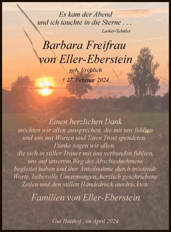 Traueranzeige von Barbara Freifrau von Eller-Eberstein von SYK
