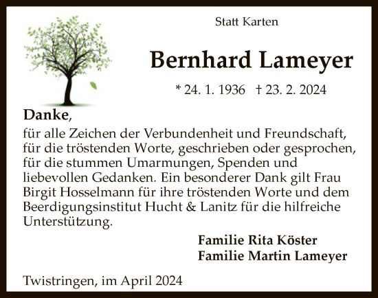 Traueranzeige von Bernhard Lameyer von SYK