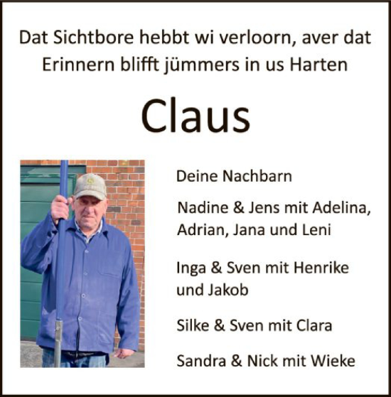 Traueranzeige von Claus  von SYK