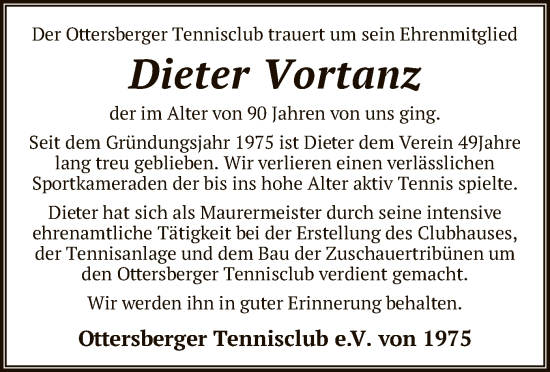 Traueranzeige von Dieter Vortanz von SYK