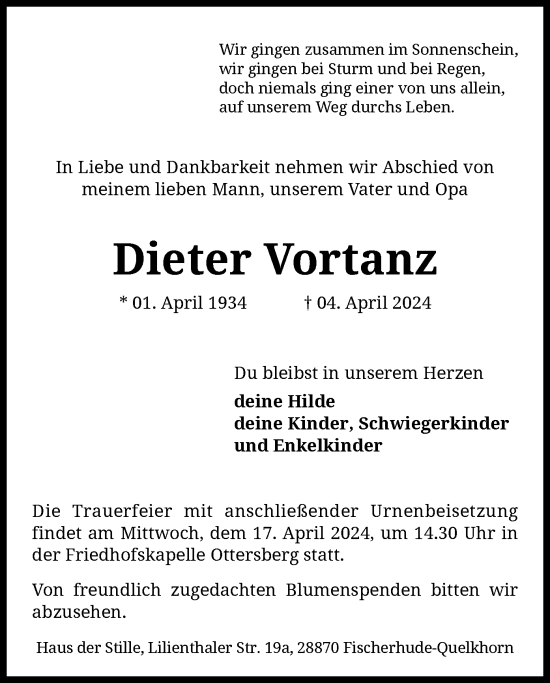 Traueranzeige von Dieter Vortanz von SYK