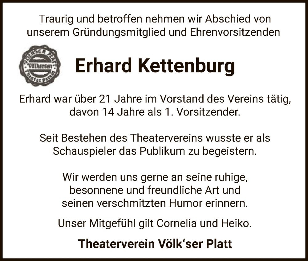  Traueranzeige für Erhard Kettenburg vom 27.04.2024 aus SYK
