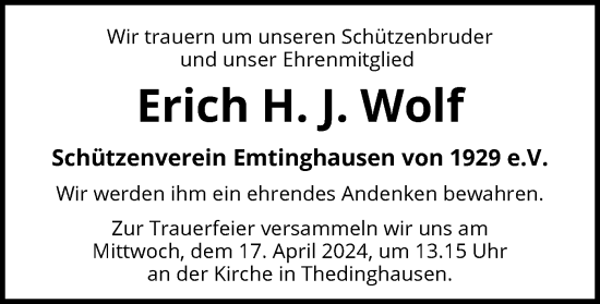 Traueranzeige von Erich H. J. Wolf von SYK