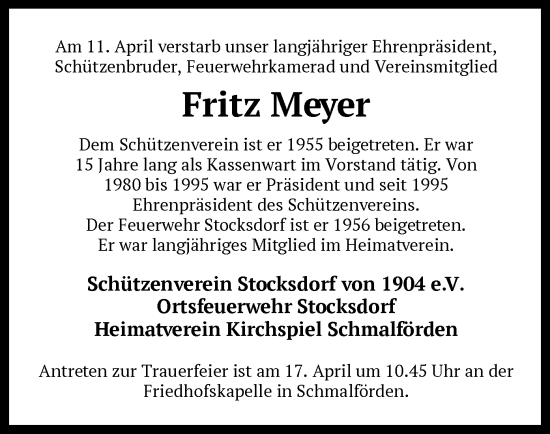 Traueranzeige von Fritz Meyer von SYK