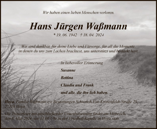 Traueranzeige von Hans Jürgen Waßmann von SYK