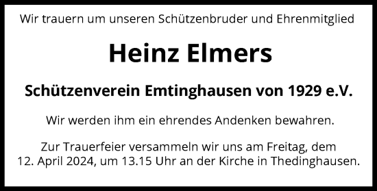 Traueranzeige von Heinz Elmers von SYK