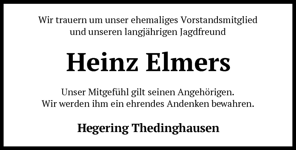  Traueranzeige für Heinz Elmers vom 06.04.2024 aus SYK