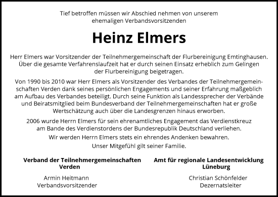 Traueranzeige von Heinz Elmers von SYK