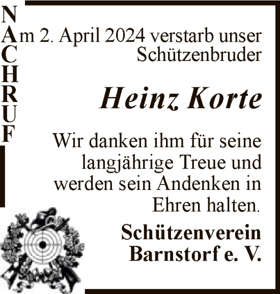 Traueranzeige von Heinz Korte von SYK