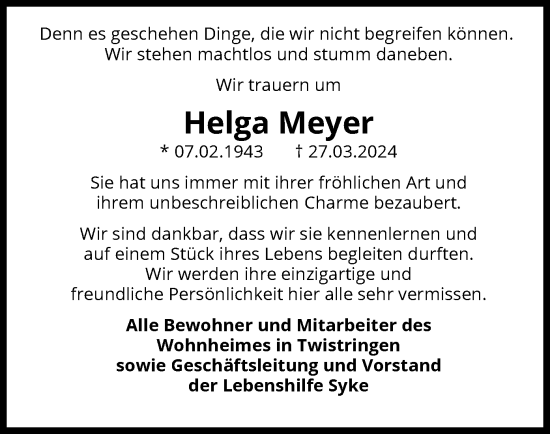 Traueranzeigen von Helga Meyer | trauer.kreiszeitung.de