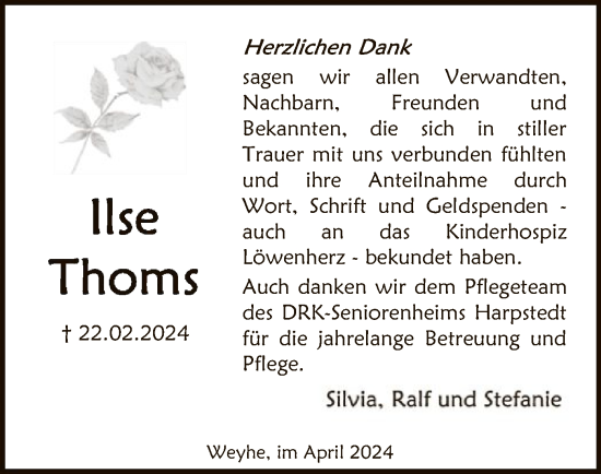 Traueranzeige von Ilse Thoms von SYK