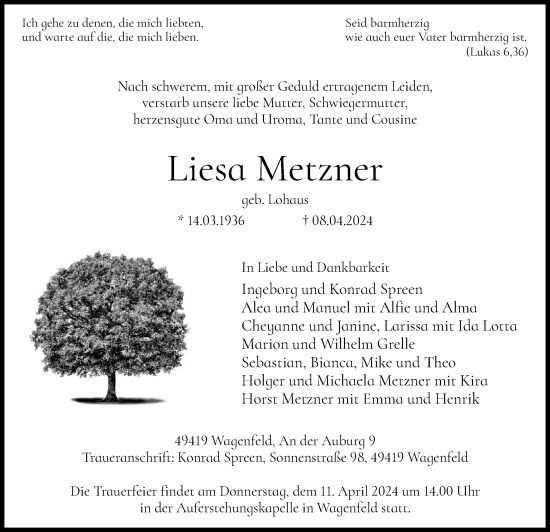 Traueranzeige von Liesa Metzner von SYK