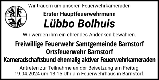 Traueranzeige von Lübbo Bolhuis von SYK