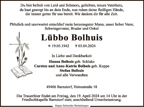 Traueranzeige von Lübbo Bolhuis von SYK