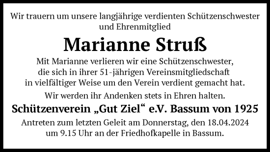 Traueranzeige von Marianne Struß von SYK