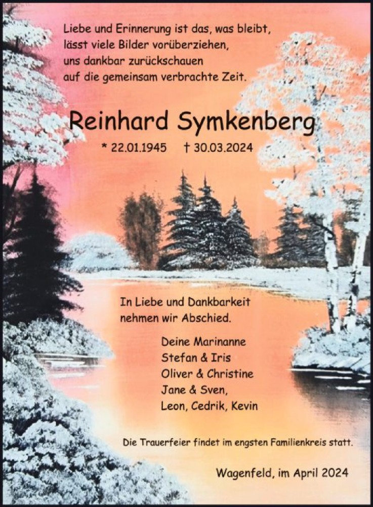  Traueranzeige für Reinhard Symkenberg vom 03.04.2024 aus SYK