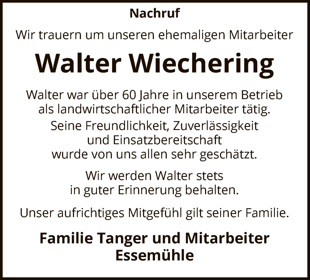  Traueranzeige für Walter Wiechering vom 24.04.2024 aus SYKSYK