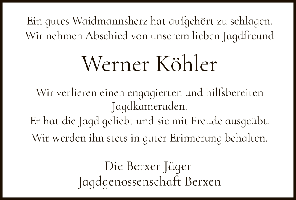  Traueranzeige für Werner Köhler vom 23.04.2024 aus SYK