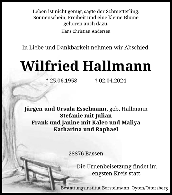 Traueranzeige von Wilfried Hallmann von SYK