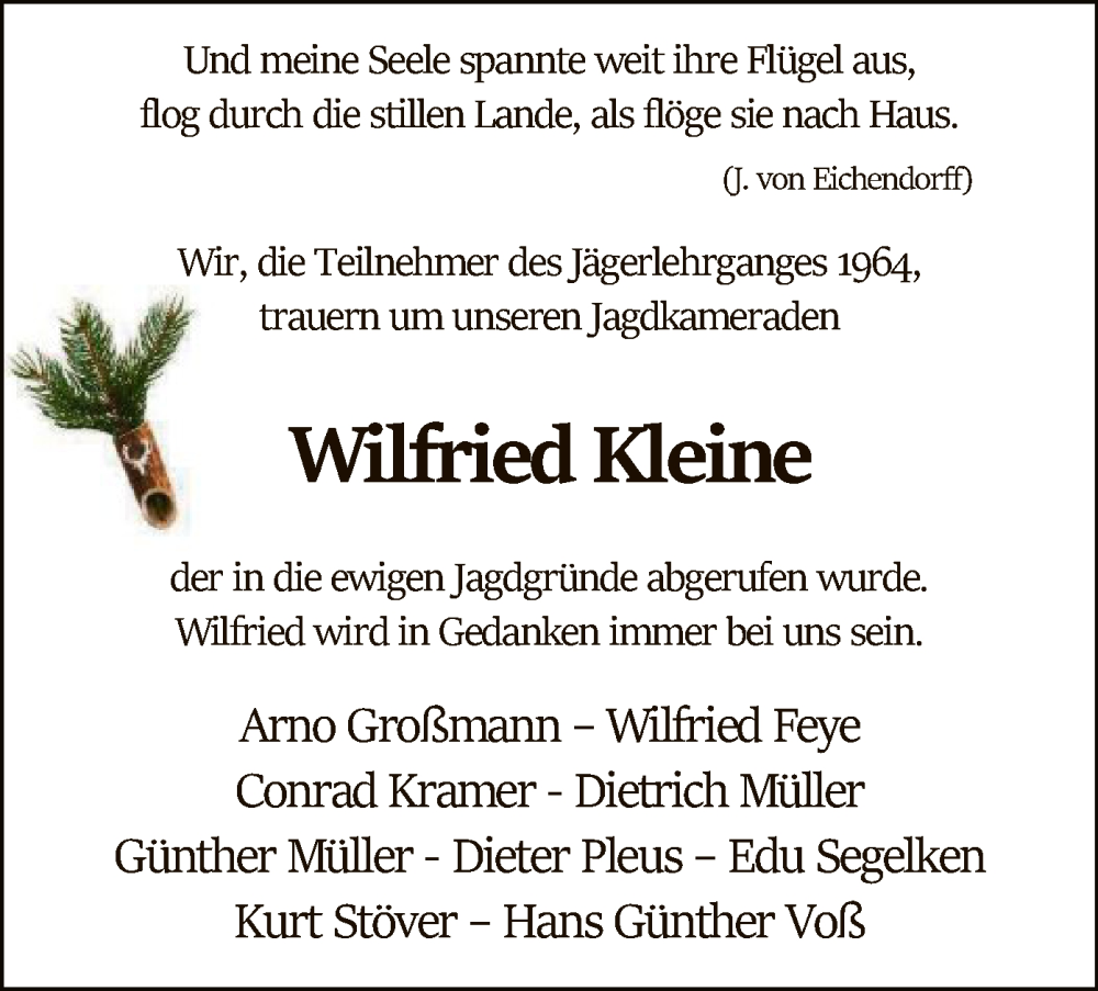  Traueranzeige für Wilfried Kleine vom 10.04.2024 aus SYK