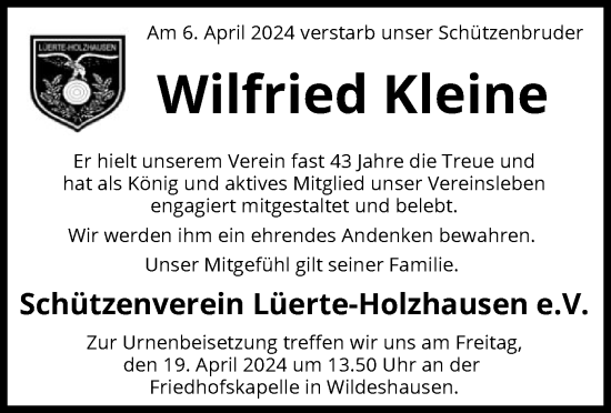 Traueranzeige von Wilfried Kleine von SYK