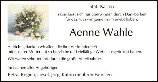 Traueranzeige von Aenne Wahle