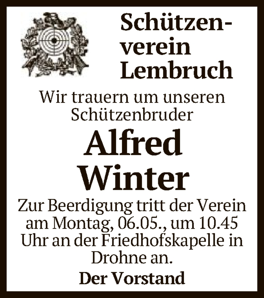  Traueranzeige für Alfred Winter vom 03.05.2024 aus SYK