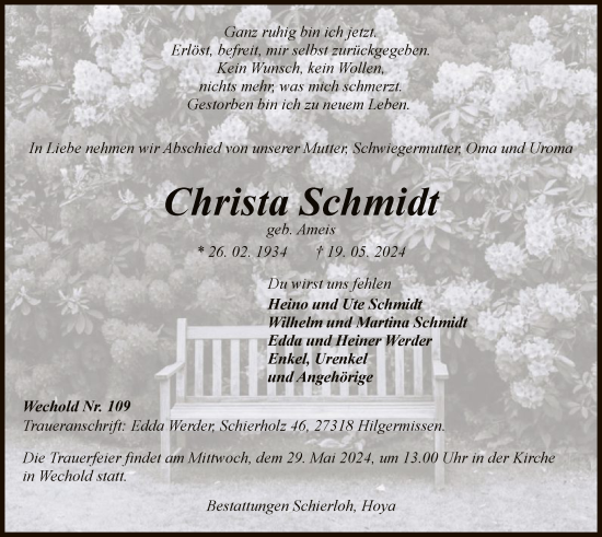 Traueranzeige von Christa Schmidt von SYK