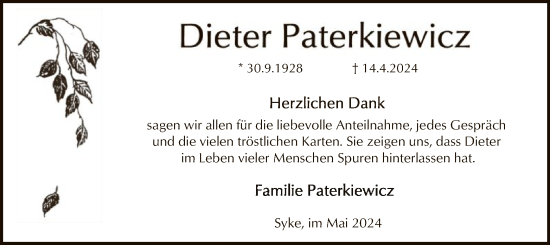 Traueranzeige von Dieter Paterkiewicz