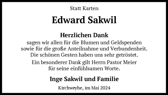 Traueranzeige von Edward Sakwil von SYK