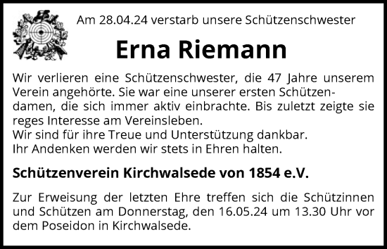 Traueranzeige von Erna Riemann von SYK