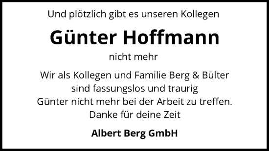 Traueranzeige von Günter Hoffmann von SYK