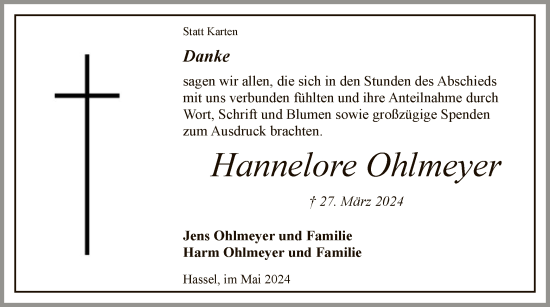 Traueranzeige von Hannelore Ohlmeyer von SYK