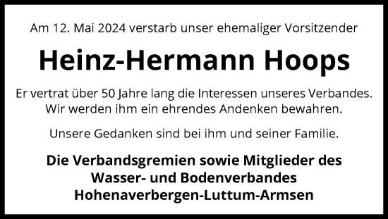 Traueranzeige von Heinz-Hermann Hoops von SYK