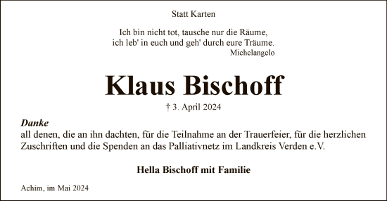 Traueranzeige von Klaus Bischoff von SYK