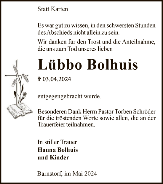 Traueranzeige von Lübbo Bolhuis von SYK