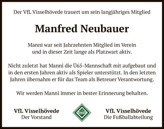 Traueranzeige von Manfred Neubauer von SYK