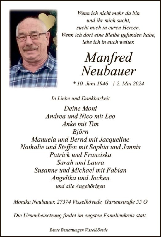 Traueranzeige von Manfred Neubauer von SYK