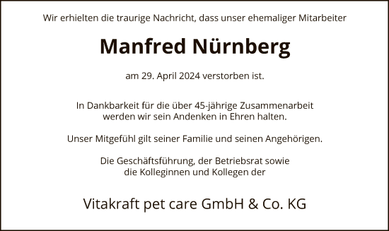 Traueranzeige von Manfred Nürnberg