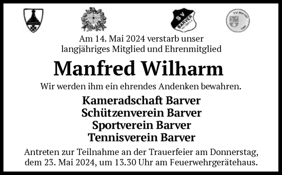 Traueranzeige von Manfred Wilharm von SYK