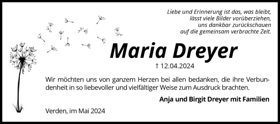 Traueranzeige von Maria Dreyer von SYK