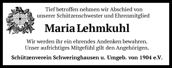 Traueranzeige von Maria Lehmkuhl von SYK