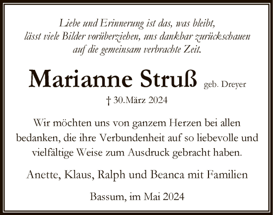 Traueranzeige von Marianne Struß von SYK